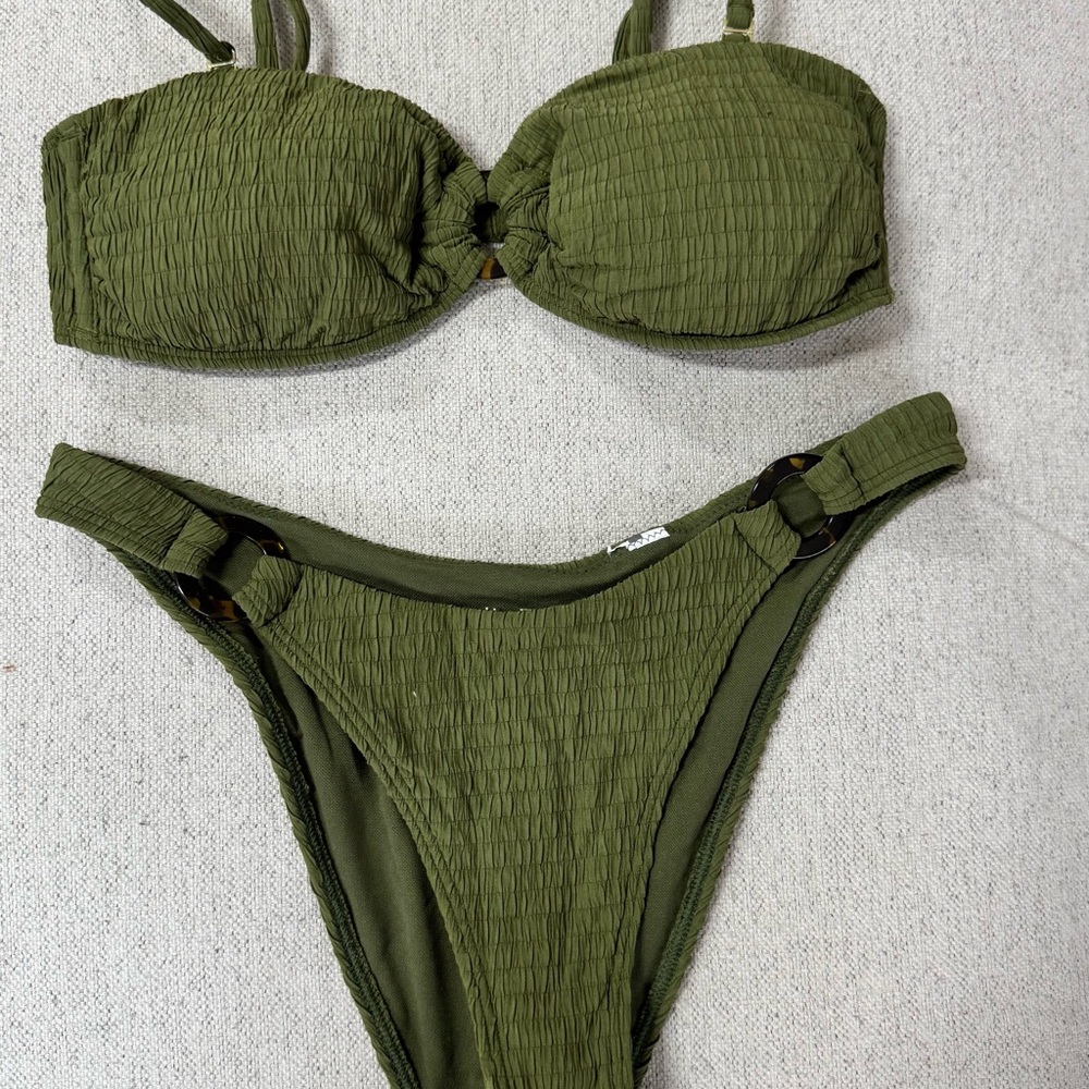 Abercrombie & Fitch Olive Green Textured Bandeau Bikini